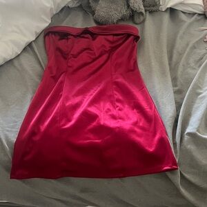Altar'd State Strapless Satin Mini Dress in Red